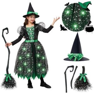 LED Light Up Witch Costume Girls Large 10 12 Halloween Dress Set